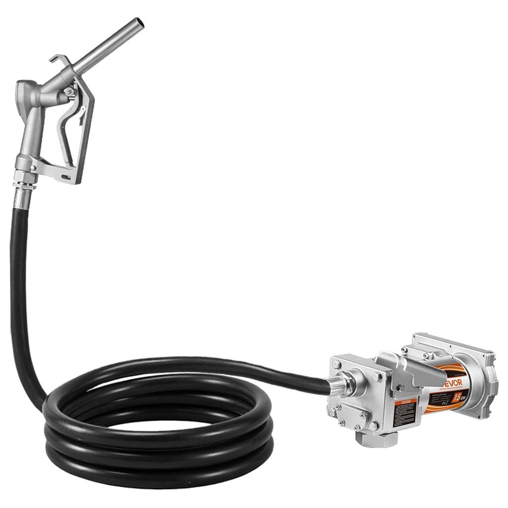 Fuel Transfer Pump, 12V DC 57 L/min, Cast Iron Diesel Transfer Pump Kit, with Manual Shut-Off Nozzle, Discharge Hose, Overheat Protection, 1/3 HP