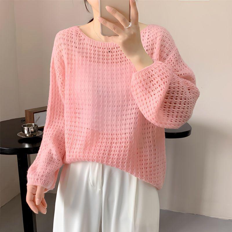 Hollow Long-sleeved Knit Sweater Women 2024 Summer Thin Breathable Loose Hoodie