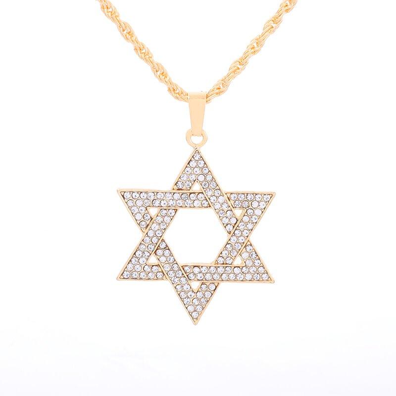 Exquisite Hip Hop Star of David Pendant Men Women Gold Color Star Inlaid Zircon Necklace Charm Trend Jewelry Birthday Gift