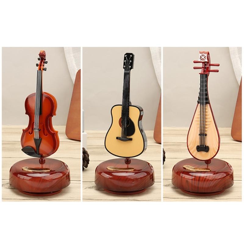 Mechanism Wind Up Musical Box Violin Music Box Miniature Musical Instrument Ornament Home Decors Creative Artware Gift