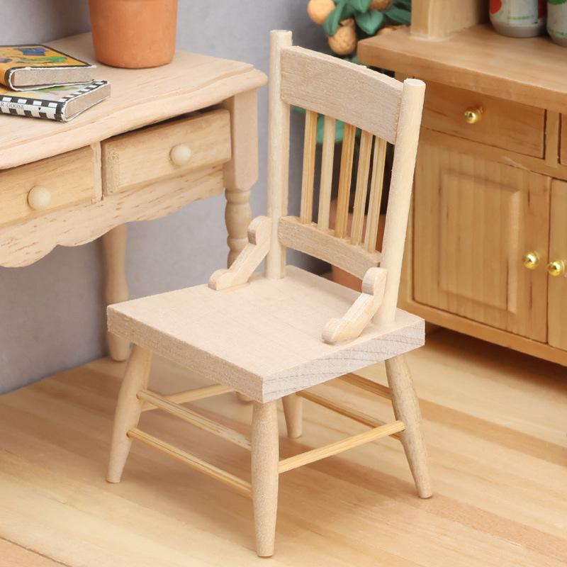 Hot Sale 1/12 Dollhouse Simulation Mini Wood Chair Model Dollhouse Furniture Decor Accessor Dolls House Micro Scene Photo Props