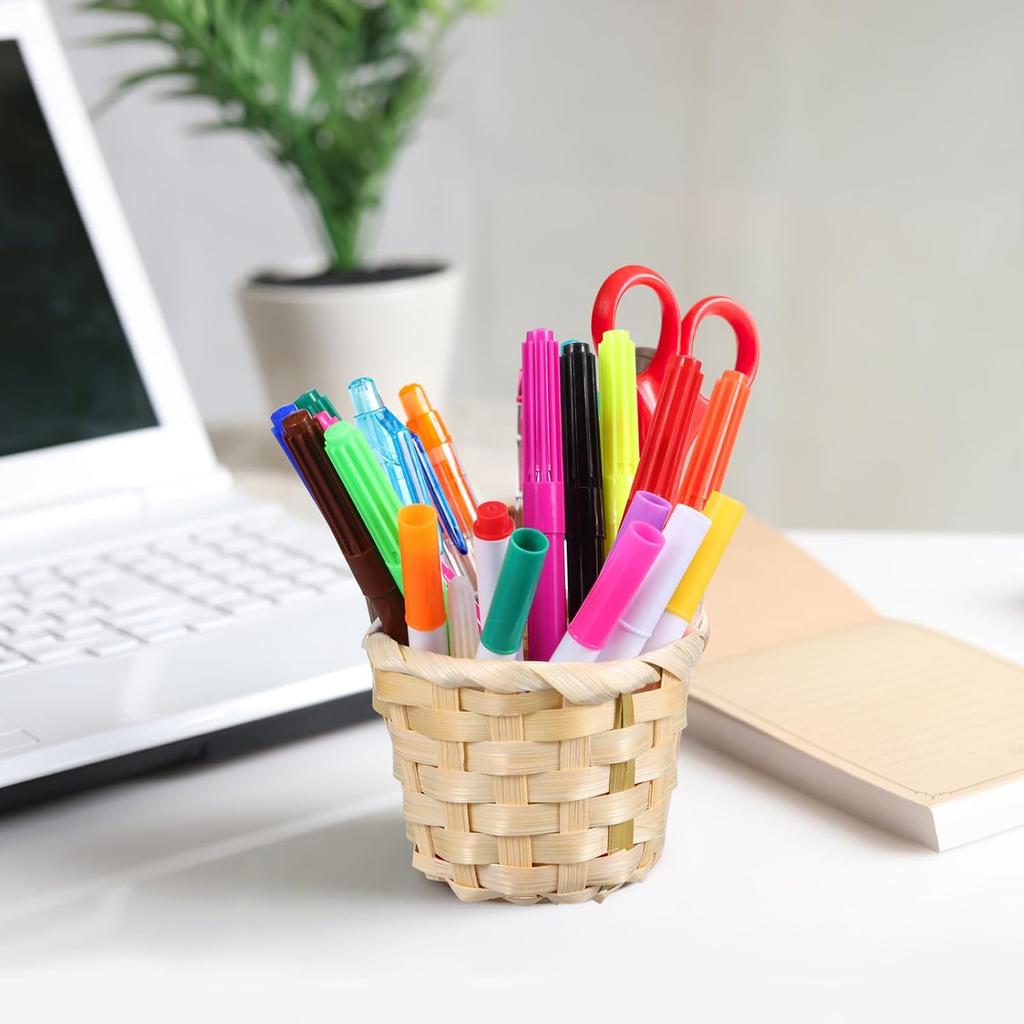 NUOBESTY 6Pcs 2.95X2.95X2.36in Mini Wood Woven Baskets Small Baskets Miniature Artifical Wood Woven Baskets Mini Straw Woven Storage Basket Without