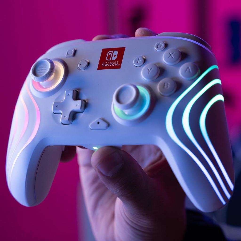 PDP Afterglow Wave Wireless Nintendo Switch Pro Controller with Motion Fully Licensed for Customizable LED Rechargeable Power White Controls,