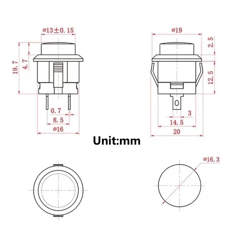 5/20/100Pcs R13-507 16mm Round Switch Momentary Push Button Switch 2Pins ON-OFF Self-reset Panel Mounting