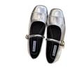 Silver Mary Jane Light Mouth Single Shoes Women's Autumn New Square Head Soft Sole Beanie Shoes