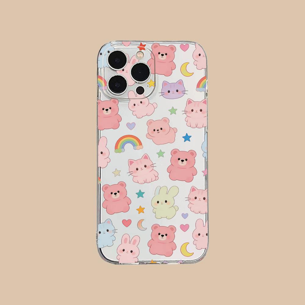 Cute Animes Puppy Kitten Clear TPU Mobile Case for iPhone 17 16 15 14 13 12 11 X XR XS Air Pro Max Plus Mini Colorful Cover