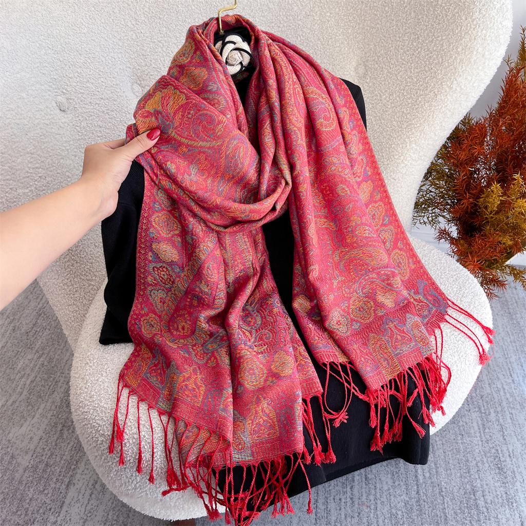 70x180cm Winter Warm Thick Jacquard Scarf Outdoor Women Travel Paisley Cashmere Tassel Shawl Neck Wrap Pashmina