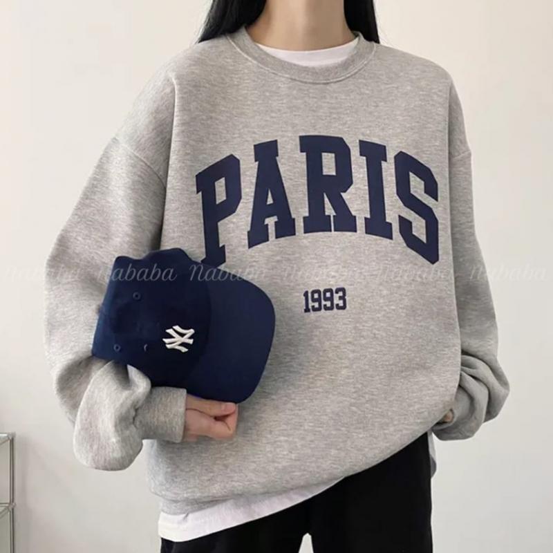 Navava Women Paris Lettering Long Sleeve Sweatshirt Nt2216