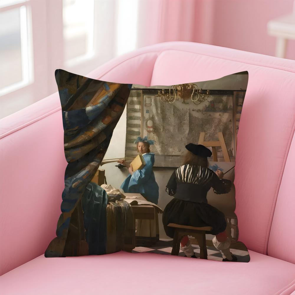 Artistic JJohannes Vermeer Cushion Cover Pillow Case Ultra Soft Skin Friendly Fabric Cloud Like Comfort Concealed Zipper