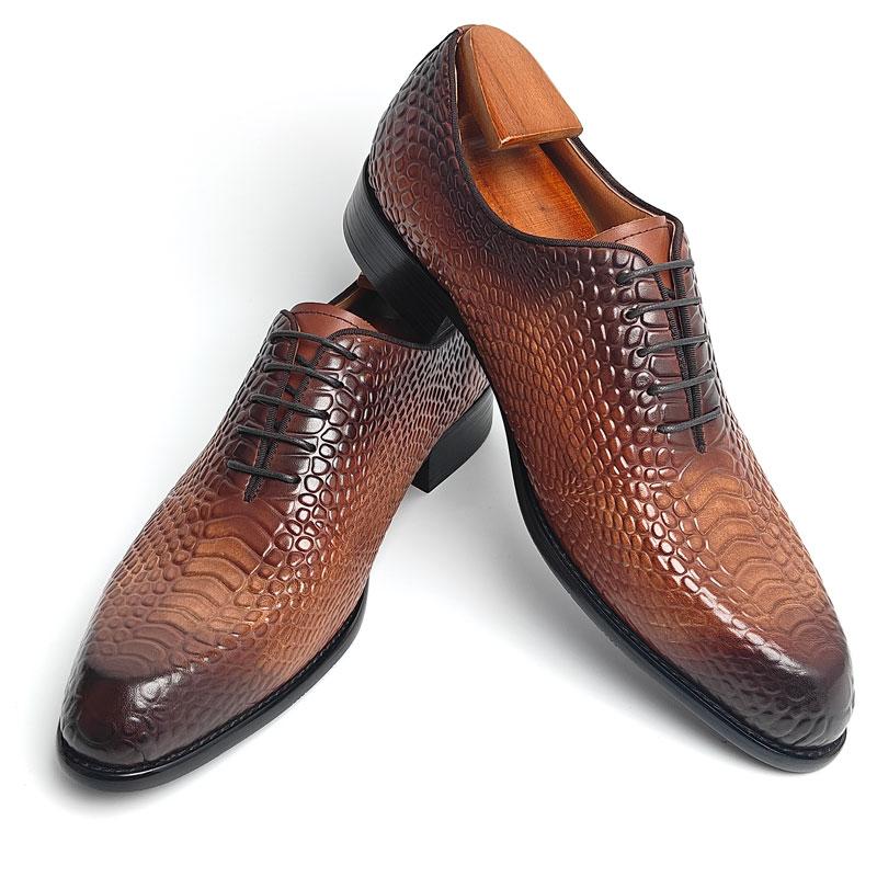 Fashion Luxury Formal Men Shoes Crocodile Embossed Social Business Handmade Lace-Up Fashion Customization Dress Man Shoe Genuine Leather