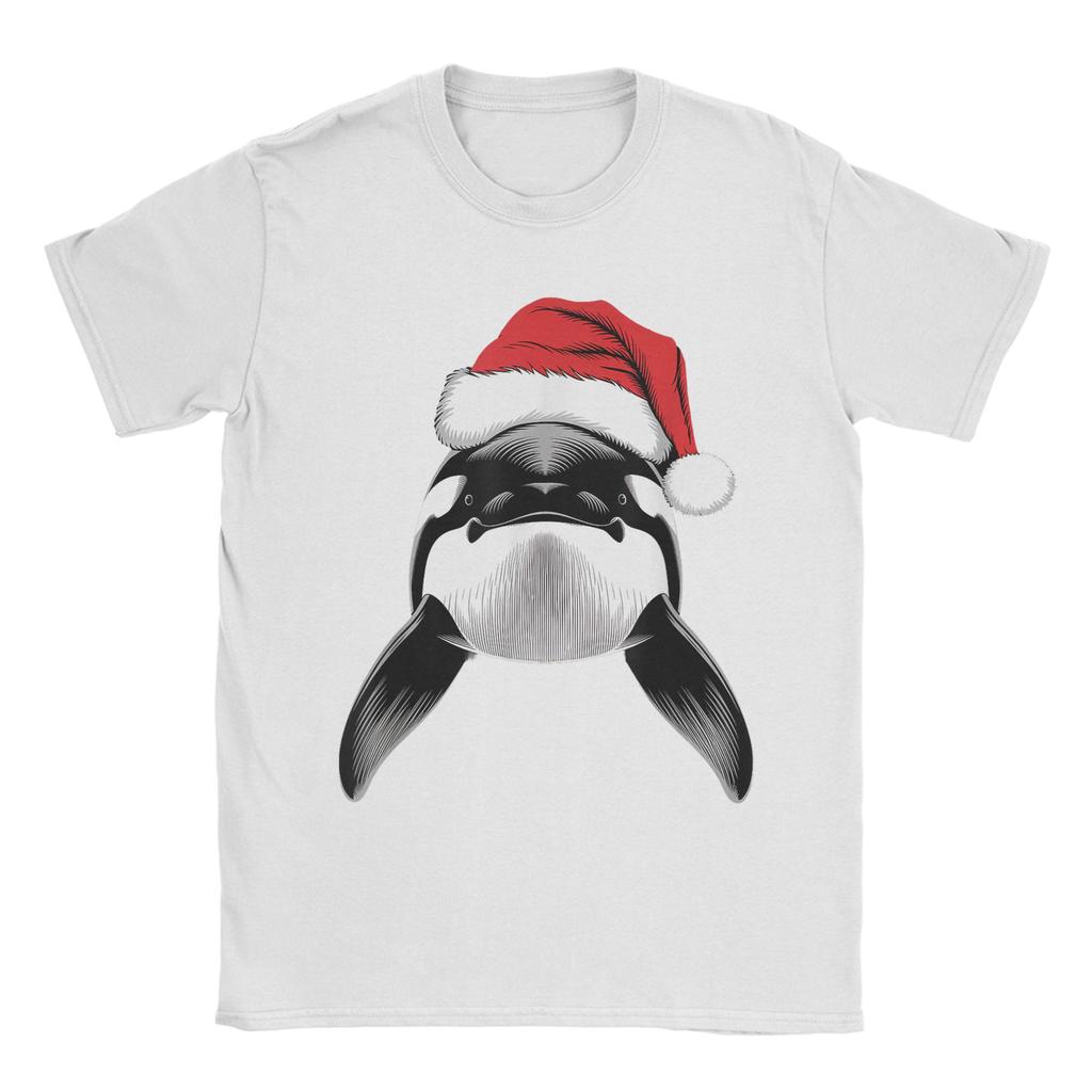 Joyful Orca Santa on Orca Christmas Men's T Shirts  Funny Tees Short Sleeve Crew Neck T-Shirts Cotton Summer Clothing