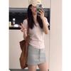Tender Pink Front Shoulder U-neck T-shirt Women's Summer Slim-fitting and Thin Inner Bottoming Shirt Short-sleeved Pure Desire Versatile Temperament