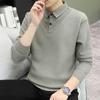 Men's Clothing Polo-Neck Pullovers Men Button Knitted Business Casual Sweater Autumn Winter Striped Patchwork Basic Fashion Sweaters