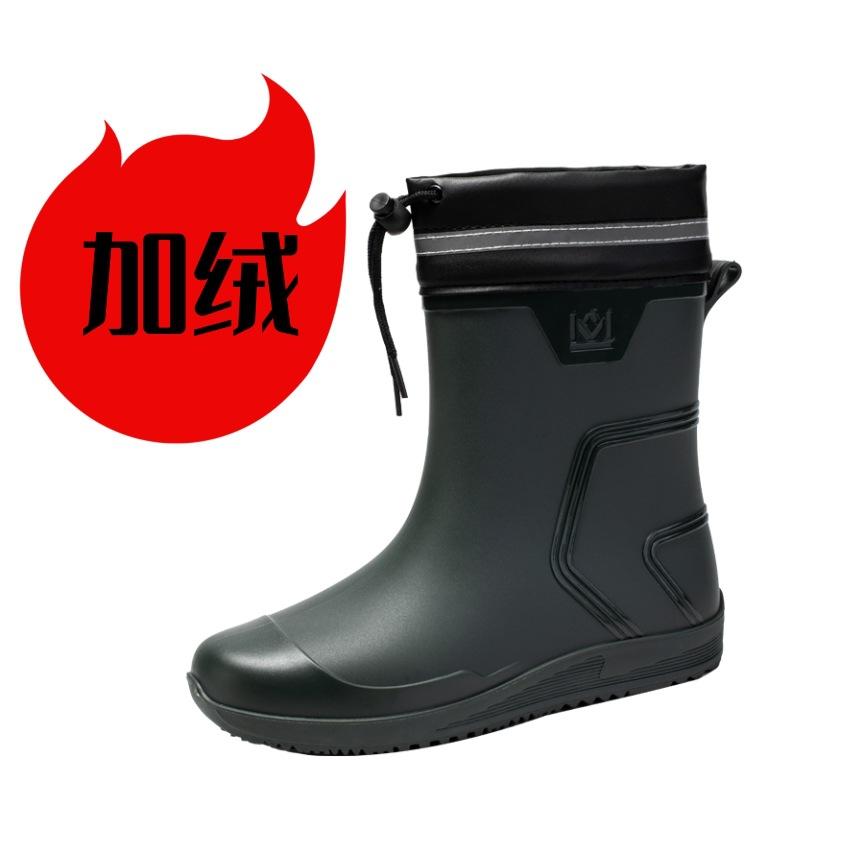 Water shoes rain shoes men's medium tube waterproof mouth bundle rubber shoes rider overshoes velvet warm rain boots