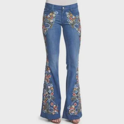 2024 Autumn European & American Style Mid-Waist Denim Flared Pants for Women