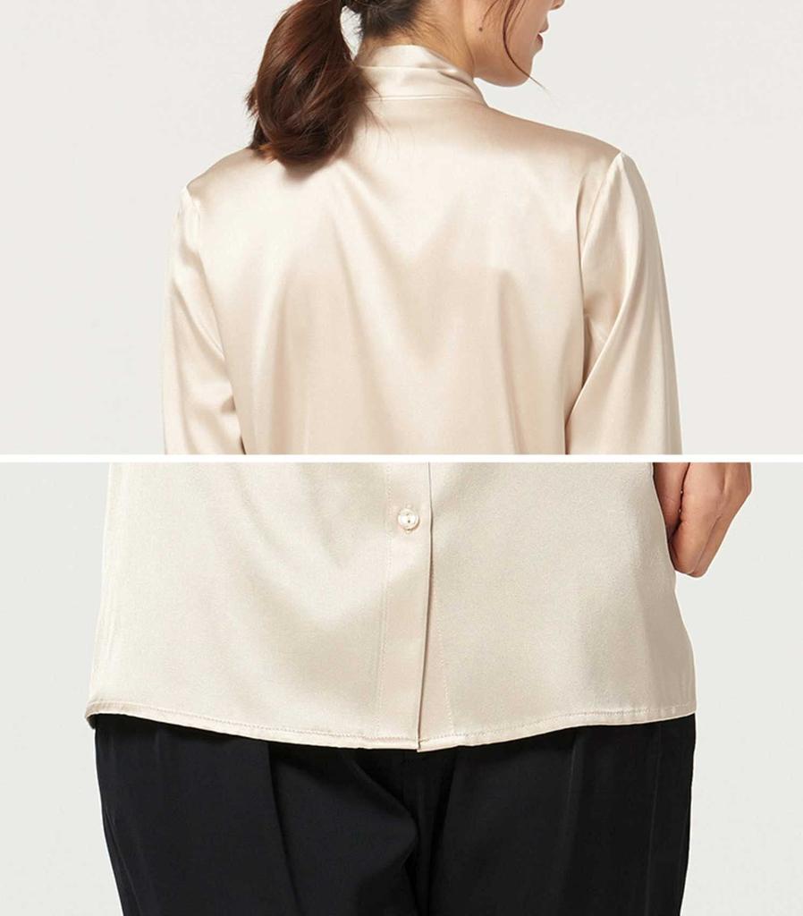 MAYUDAMA Silk Heavy Silk Blouse with Bow Tie and Large Long Small and Large Choice of Sizes and Colors Champagne Ribbon, Spring/Autumn, Sleeve,