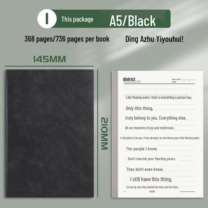 A5 PU Leather Thick Blank Notebook, 380 Pages - Ideal for Business Meetings