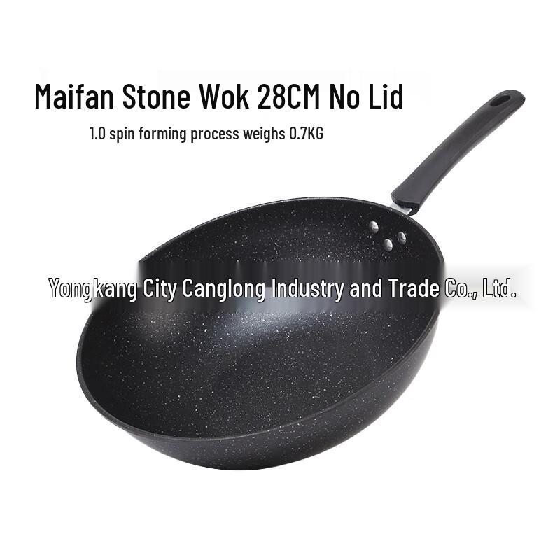34CM Verfeinerter Eisen-Antihaft-Wok mit Deckel