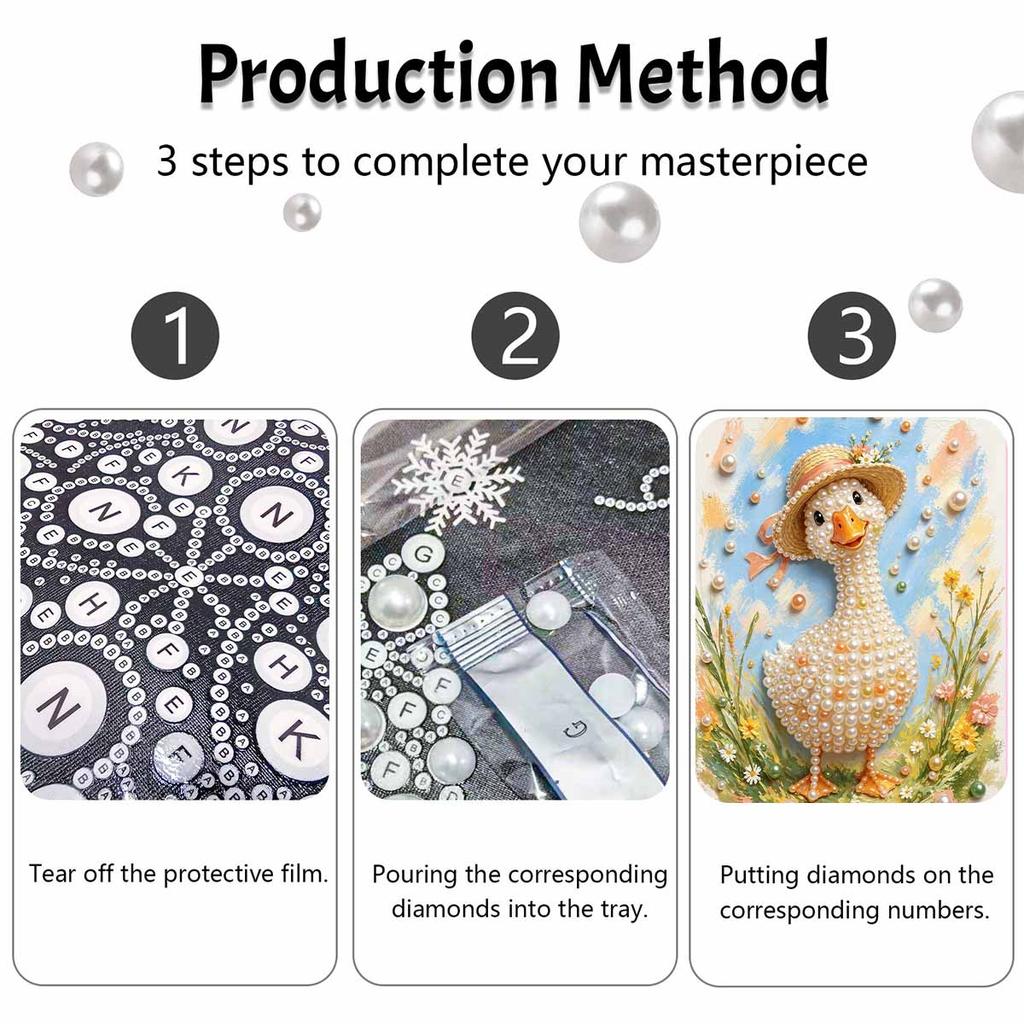 DIY Framed Pearl Painting Kit with Cute Duck in Straw Hat 5D Sparkling Bead Art Canvas Ready to Display Home Decor Wall Art Gift Idea