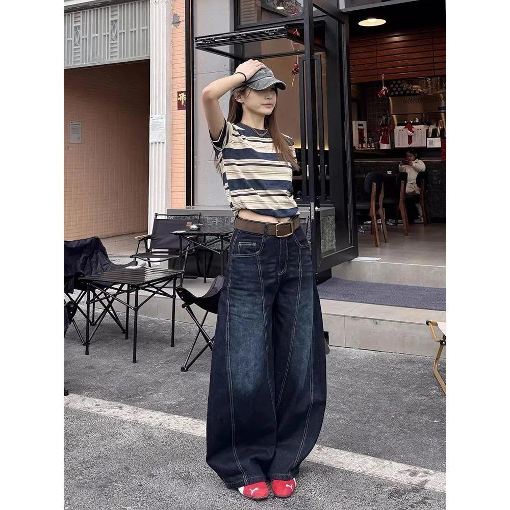 Women's High Rise Wide Leg Jeans Loose Fit Vintage Washed Embroidery Baggy Denim Pants