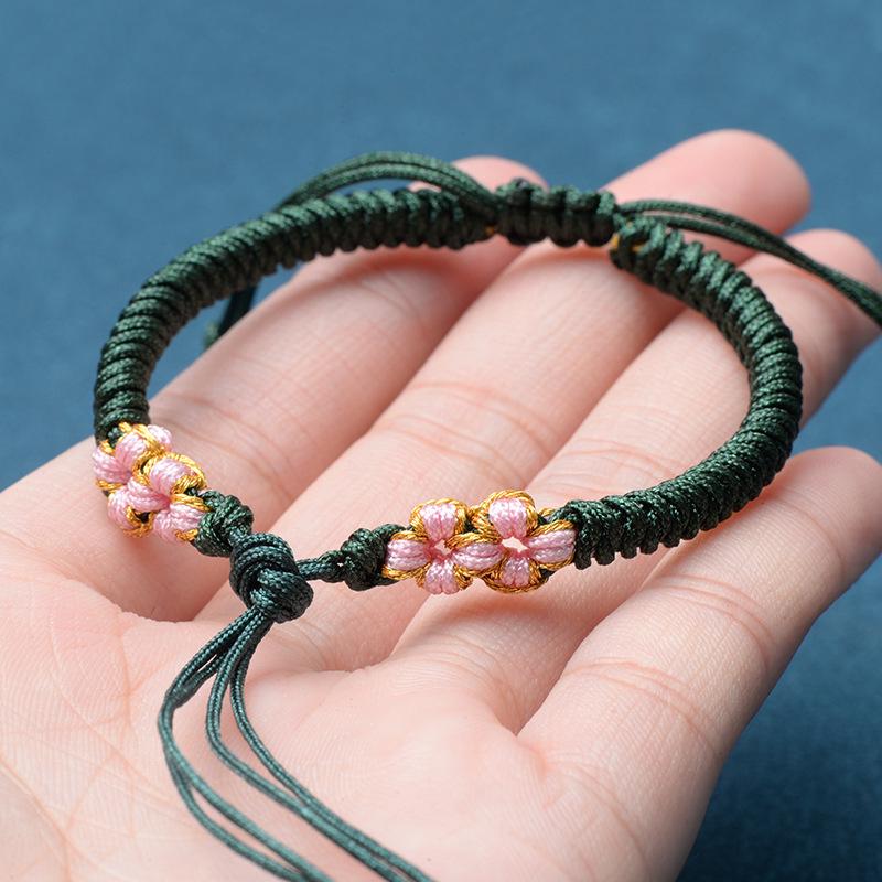 Ręcznie robiona tkana bransoletka z węzłem brzoskwiniowym na sznurku - DIY Szczęśliwy jadeitowy sznurek pleciony ręcznie w stylu chińskim