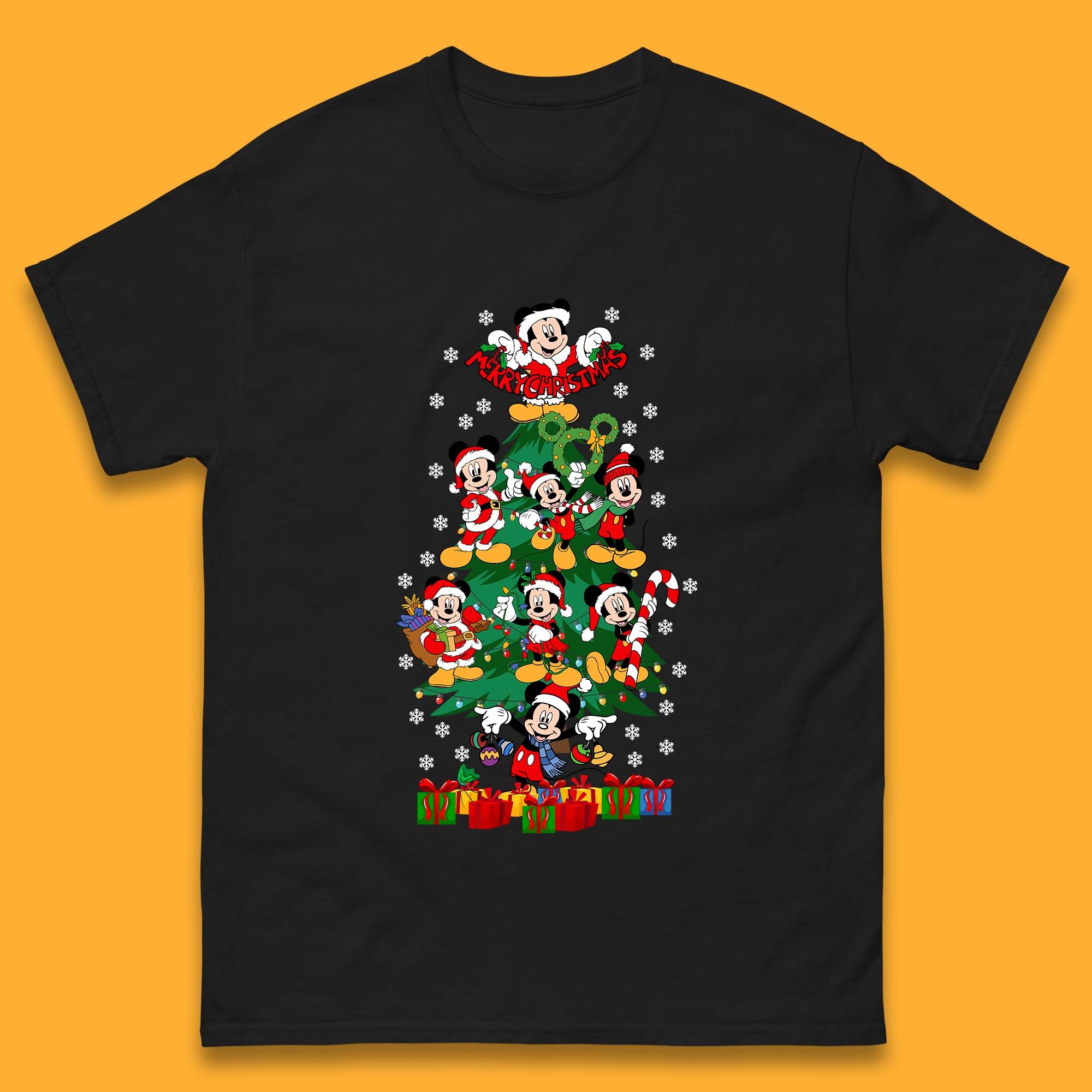 Merry Christmas Mickey Mouse Mens T Shirt Womens Tops Tees Christmas Tree Top S