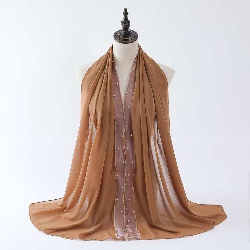 Hot-selling New Beaded Pearl Chiffon Yarn Popular Thin Breathable Sunscreen Shawl Scarf Women