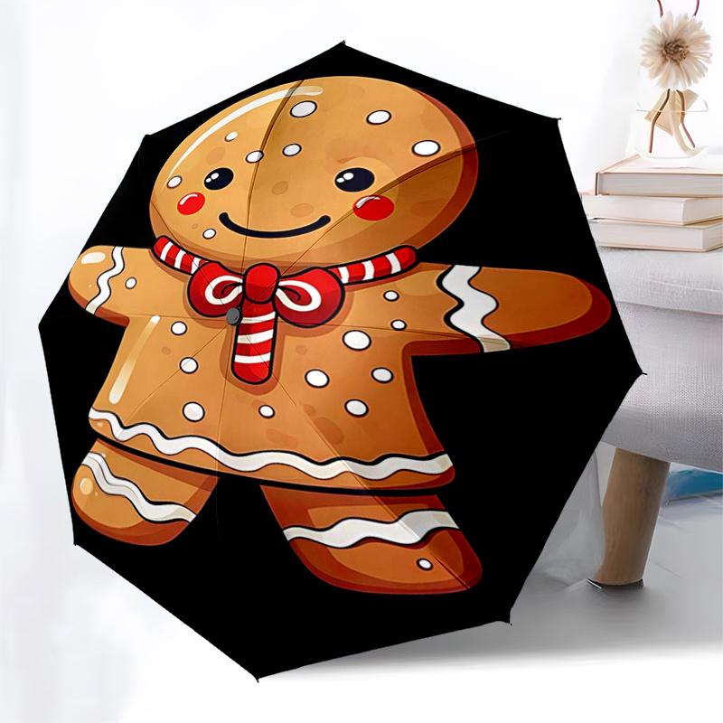Parapluie de voyage sur le thème du bonhomme en pain d'épice - 8 baleines, ouverture et fermeture automatiques, design pliable portable, parapluie compact et élégant adapté