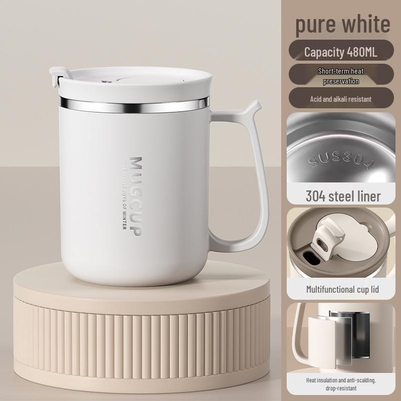 

Customizable Ins Style 304 Stainless Steel Coffee Mug with Lid – Large Capacity for Office, Milk, or Oatmeal. 401-500ml
