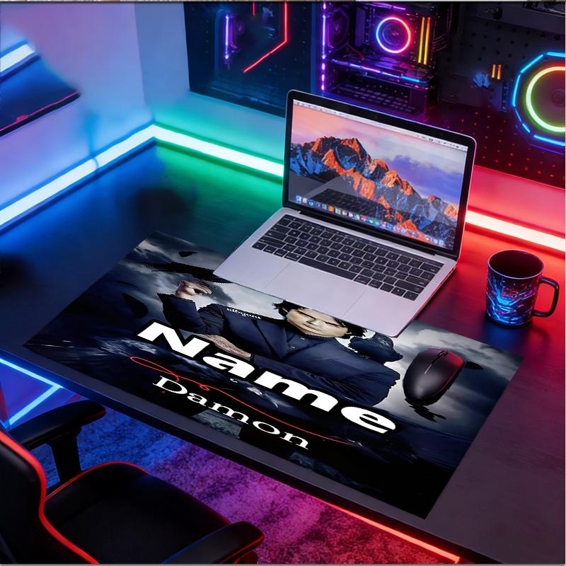 Custom Name Personalized Damon Salvatore Pattern Mousepad, Laptop PC Desk Mat, Decorative Desk Mat for Home Keyboard Pad Gift