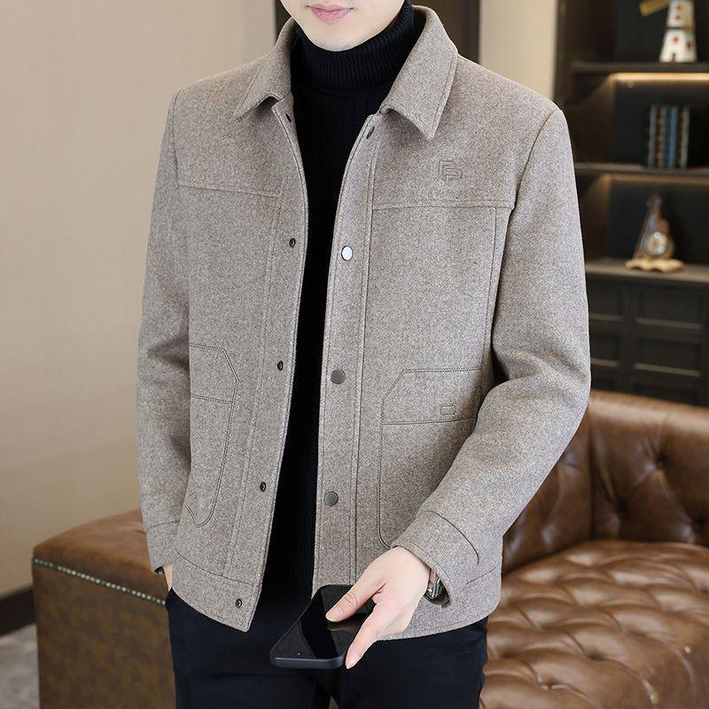 

Мужское шерстяное полупальто: Повседневная приталенная куртка Осень/Зима с отложным воротником L (55-63 kg)