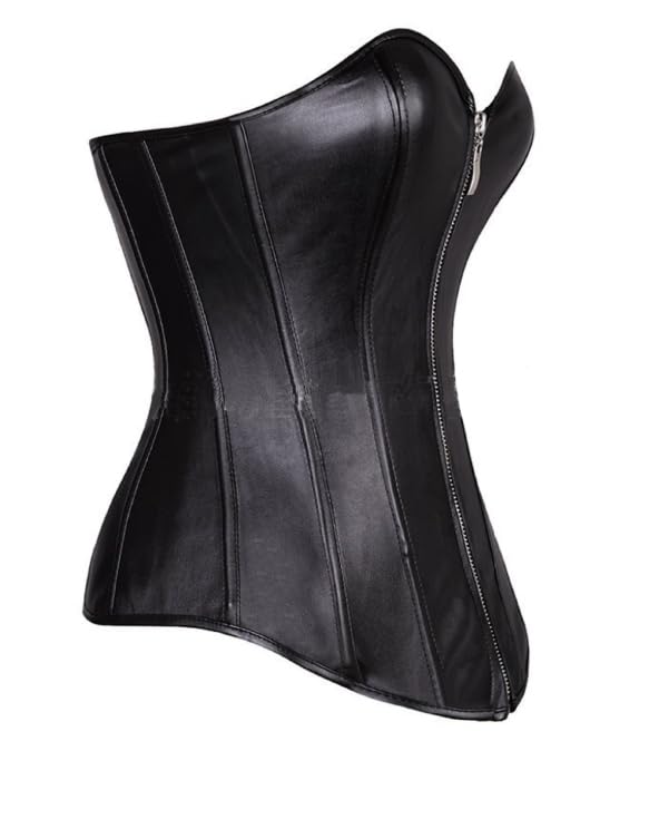 DOKiDOKi Faux Leather Corset (Black) with Lace-Up Top, Perfect for Cosplay, SM, Dominatrix, Bondage, Punk Rock, and More