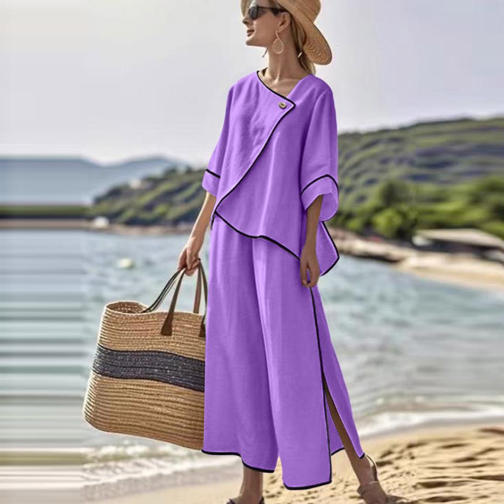 Two Piece Sets For Women Casual  3/4 Sleeve Shirts And Short Pants