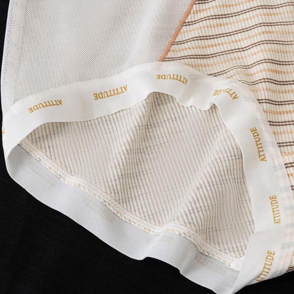 3Pcs Mid Waist Stripe Letter Briefs Ultra-thin Underwear for Women Mesh Seamless Panties  Gifts
