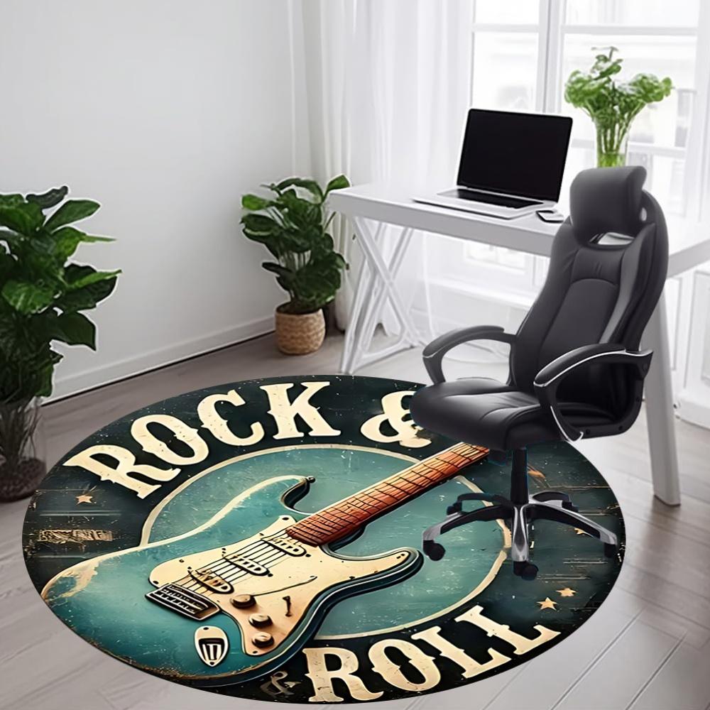 1pz Tappeto Rotondo Musica per Chitarra per Ufficio, Sotto Sedie da Ufficio Camera da Letto Soggiorno Decorazione per la Casa, Decorazione Stanza