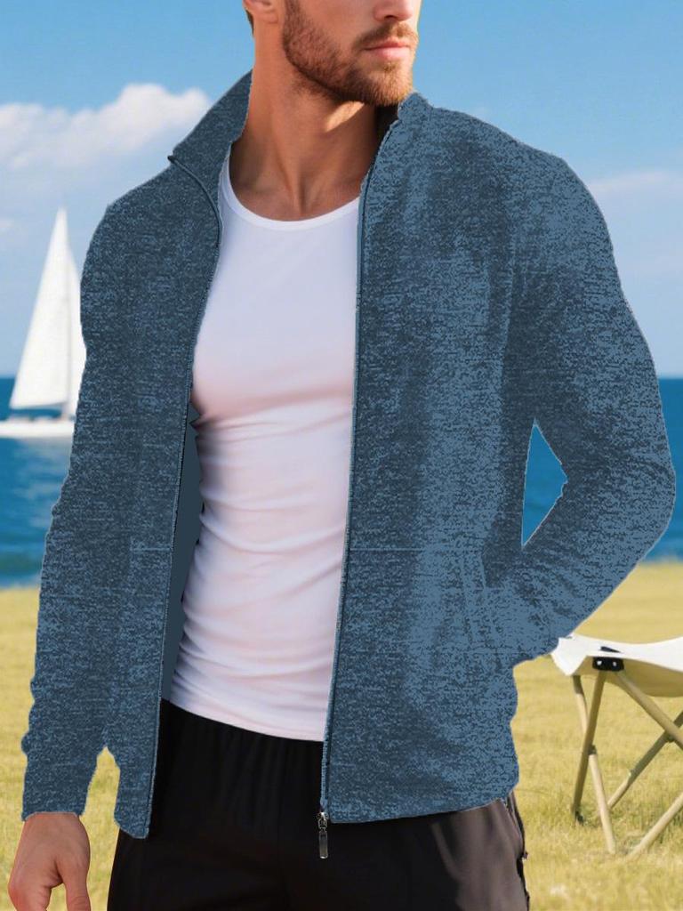 Men's Long Zipper Knitted Sweater Coat – Autumn & Winter Fleece, Trendy, Plus Size.