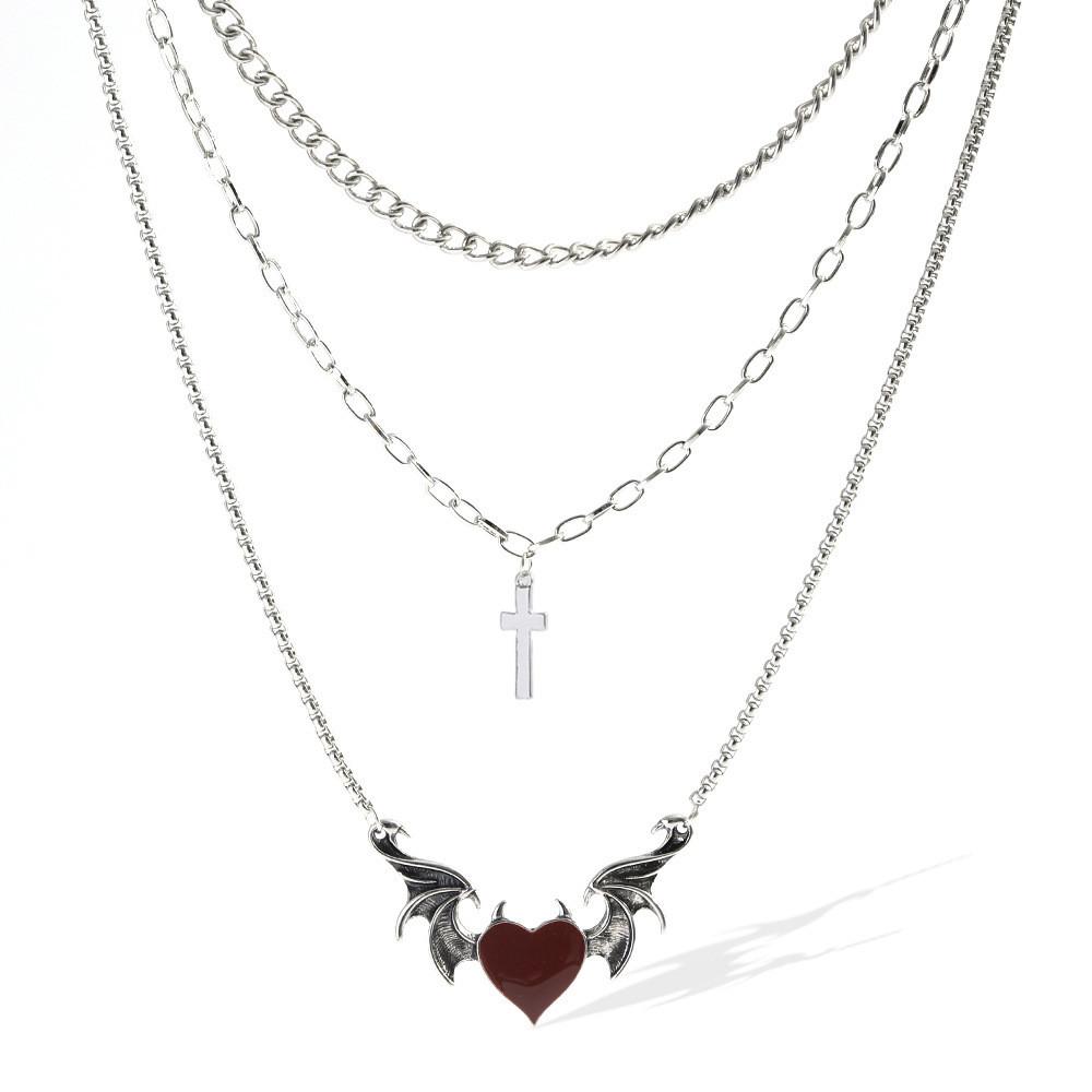 Trendsetting Geometric Heart And Wing Necklace Unique Alloy Jewelry For Women