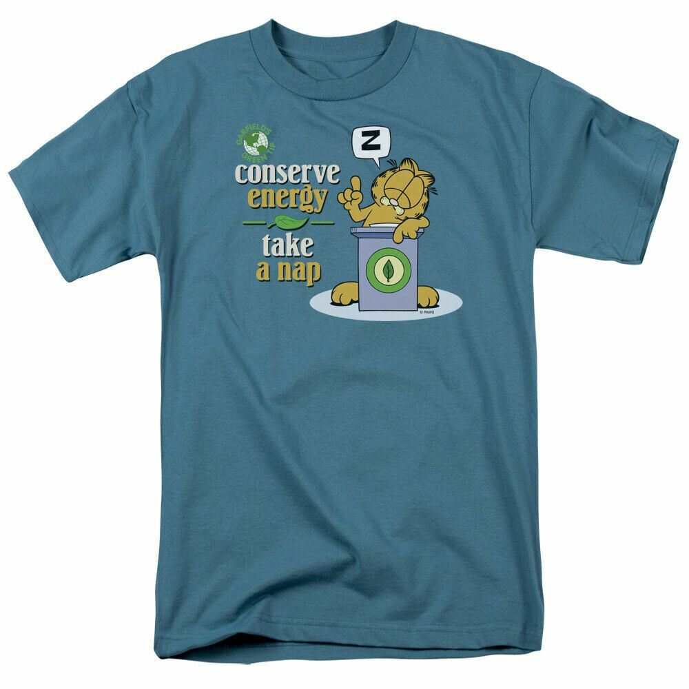 26 Garfield Conserve Energy T Shirt Mens Licensed Cat Jim Davis Comic Tee Slate Unisex T-Shirt M