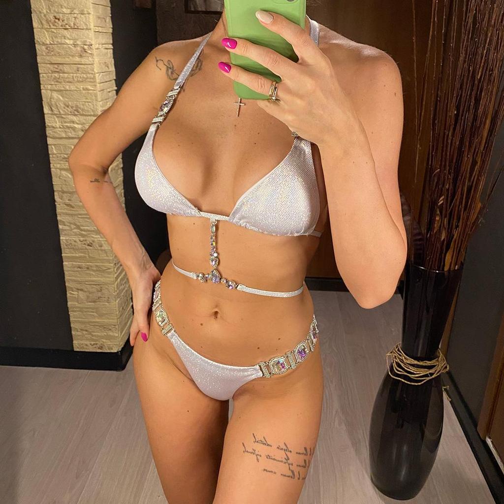 Jeweled Diamond Neckholder Bikini Weiblicher Badeanzug Damen Bademode Zweiteiliges Bikini-Set Scrunch Butt Badende Badeanzug Schwimmen