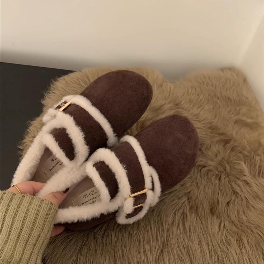 Women's Large Size Soft Sole Autumn and Winter Warm Fur One Snow Boots Fluffy Lined Non-slip Hiking Casual Sports Cotton Shoes Fur Shoes