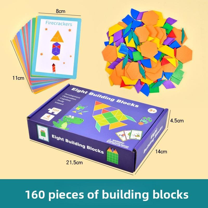 Wooden 160 Piece Childrens Educational Geometry Puzzle With Shape Matching For Early Learning