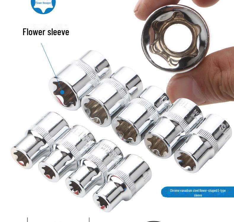 9-Piece Flower & Star Type E-Socket Set - Hexagonal & Six-Pointed