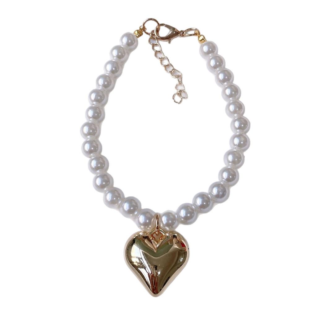French Retro Pearl Pet Necklace Sweet Cool Style Neck Collar for Cats Small Dogs