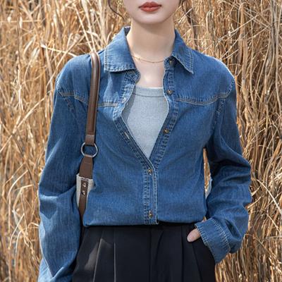 Blue Denim Shirt Women's Design Niche Shirt Winter Retro Hong Kong Style Loose Long-sleeved Casual Top