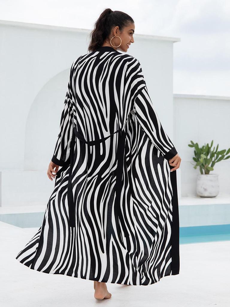 New European & American Cotton Printed Beach Cardigan: Sexy Sunscreen Jacket and Loose Holiday Swimsuit Cover-Up.