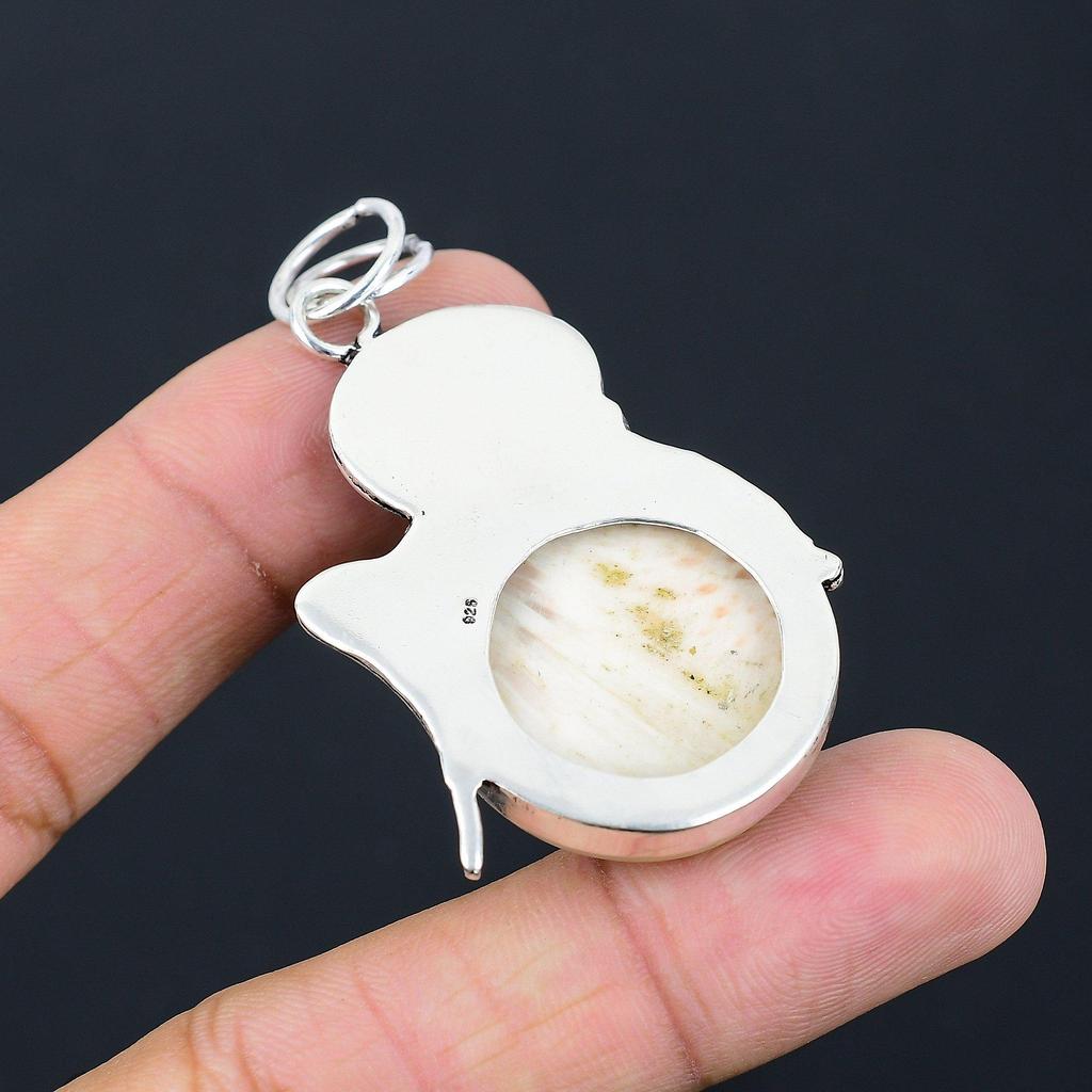 Natural Scolecite Gemstone Pendant White 925 Sterling Silver Indian Jewelry