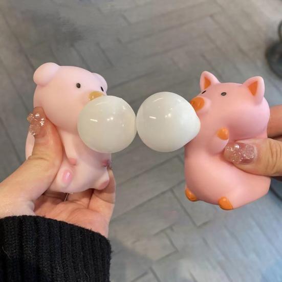 Bubble Blowing Pig Squeeze Toy Stress Relief Cartoon Pig Sensory Toy Soft Stretchy Animal Shape Home Office Desk Toy