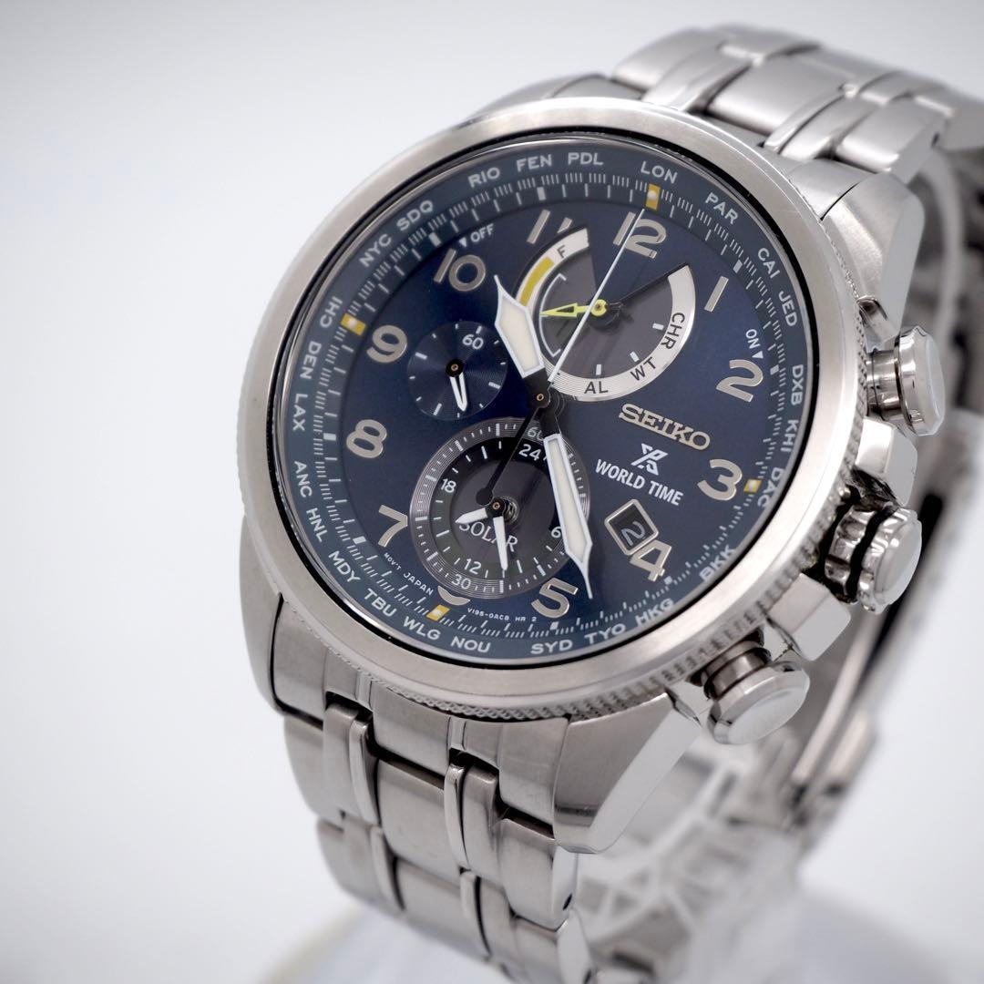 [Б/У] Мужские часы SEIKO Prospex SSC507 V195-0AD0, на солнечной батарее, с мировым временем, синий циферблат, 43 мм