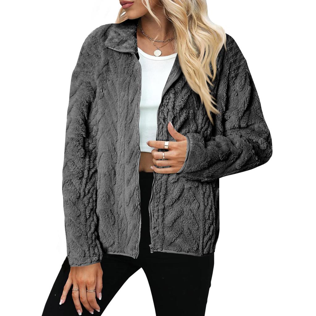 Women's Casual Zipper Knitted Stand Collar Sweater Long Sleeve Warm Coat