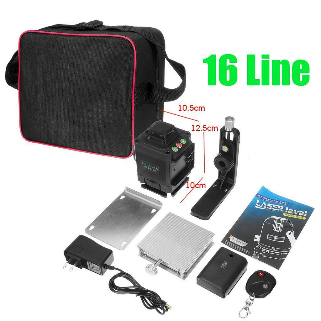 16 Lines 4D Green Cross Light Laser Level Auto Self Leveling 360° Rotary Measure Remote Control